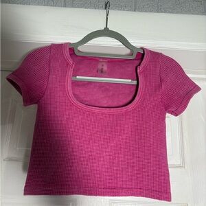 Altar'd State Revival Short Sleeve Waffle Knit Cropped‎ Top